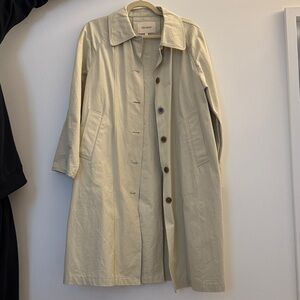 Light Beige Cotton Trench Coat drapped shoulder